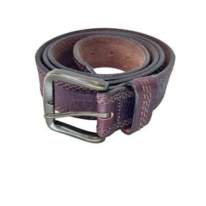 LLBean Men's Genuine Full Grain Leather Belt‎ Size 46 Dark Brown Western Buckle